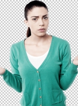 Surprised woman posing to camera over white background